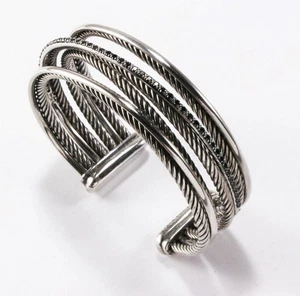 DAVID YURMAN CROSSOVER CABLE 925 STERLING SILVER 14K GOLD DIAMOND CUFF BRACELET - Picture 1 of 9