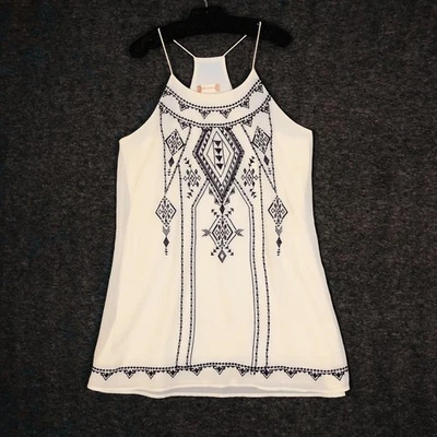 Camiseta sin mangas Altar'd State bordada L azul marino blanco suroeste primavera verano elegante Foto 1 de 4