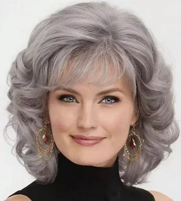 Mujeres Chal Gris Onda Grande Pelo Rollo Moda Mujeres Peluca Sintética Reino Unido Foto 1 de 4