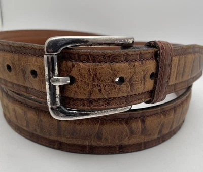 Cinto de couro Náutica 42 estampa de crocodilo jacaré grão integral marrom desgastado Preppy - Imagem 1 de 4