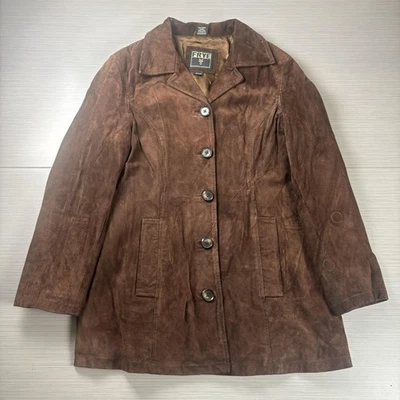 Casaco de couro Frye camurça feminino marrom médio forrado com botão frontal casaco de carro colarinho - Imagem 1 de 4