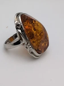 Baltischer Bernstein Ring Silberfarben BoHo Chic  - Bild 1 von 7