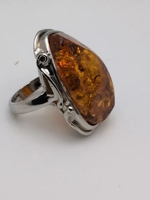 Anillo ámbar báltico tono plata BoHo Chic  Foto 1 de 4