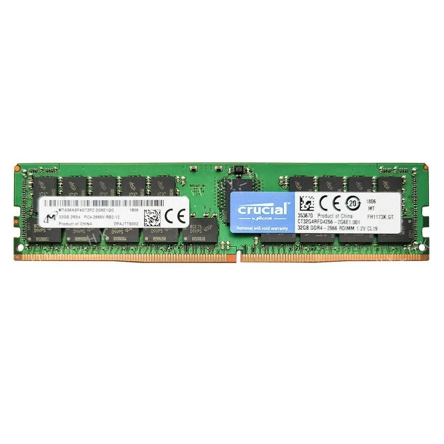 Micron Crucial 32GB ECC REG RAM PC4-2666V-RB2-12 DDR4 2Rx4 288Pin Server Memory - Image 1 of 1