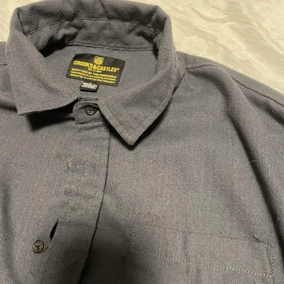 Crooks & Castles Shirt Mens Large Gray Button Up Long Sleeve Workwear Pocket - Image 1 of 4
