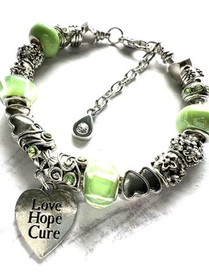 Pulsera Hope Love Cure verde lima estilo europeo dije ajuste muñeca tallas 7,5-8,5" Foto 1 de 4