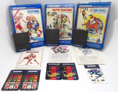 Intellivision Games: Boxing, Auto Racing & Skiing - W/Manuals + Overlays - Image 1 of 4