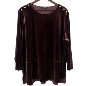 Top túnica de terciopelo púrpura Lauren Ralph Lauren talla 2X botón dorado de hadas de vacaciones - Imagen 1 de 12