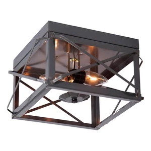 Irvin's Country Tinware Double Ceiling Light with Folded Bars in Country Tin - Picture 1 of 3