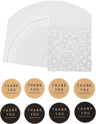 400 Pc Clear Polka Dot Treat Bags"Thank You" Self Sealing Cello Bags 3.94"x3.94" - Image 1 of 4