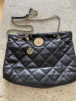 Gorgeous, Soft, Black Quilted Leather DKNY purse Chain Tote Bag Zipper Great! - Image 1 of 4