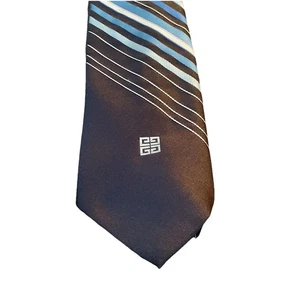 GIVENCHY Gentleman Paris Blue Striped 3.25”W 58”L Logo Tie Necktie Polyester EUC - Picture 1 of 12