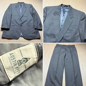 Austin Reed Men’s Gray Herringbone Wool Suit Jacket 42 Pants 36x31 Vintage - Picture 1 of 24
