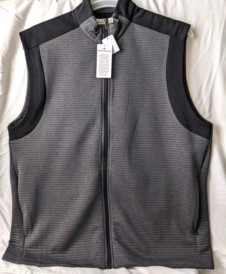 Grand Slam, Full Zip Men's Vest size XL ,, Charcoal Grey Black, Zip Pockets NWT - Image 1 of 4