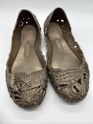 Melissa + Campana Barroca Ballet Flats  Bronze-Flowers, Angels, Wings-Size 8 - Image 1 of 4