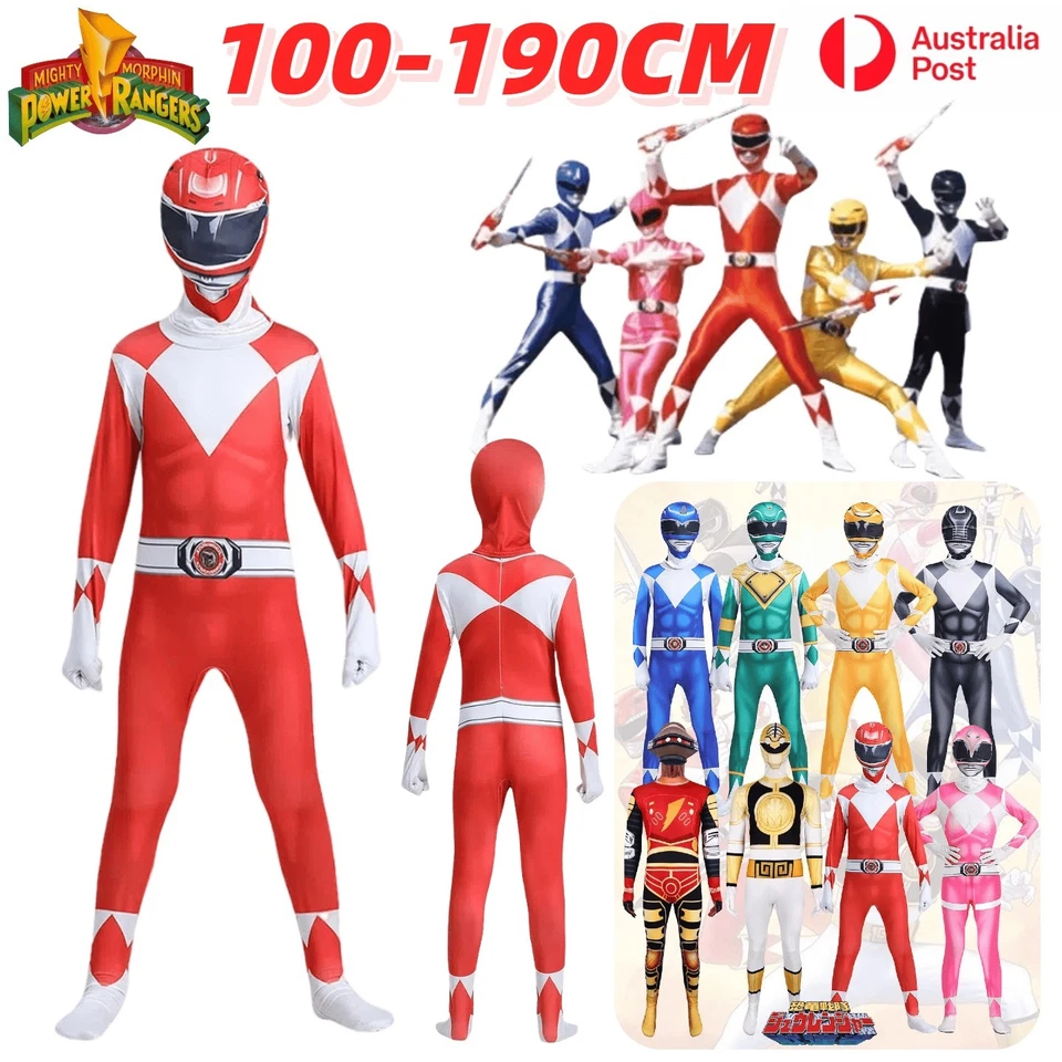 Kids Adult Mighty Morphin Power Rangers Cosplay Costume Book Week Halloween UK🎃 - Image 1 of 4