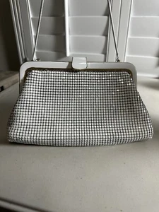 Mesh Purse Bag White Metal Mesh Coil Shoulder Strap Cocktail Vintage - Picture 1 of 8