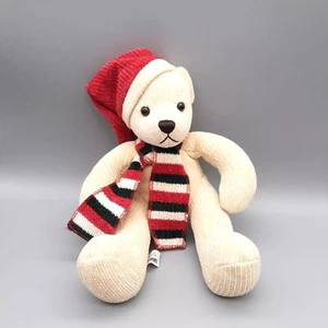 PIER 1 Imports Corduroy Santa Teddy Bear Stuffed Animal Striped Scarf Red Plush - Imagen 1 de 9