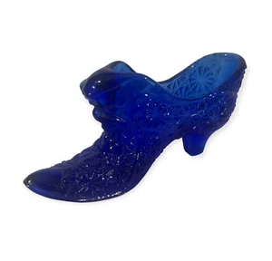 Vinatge Mosser Victorian Style Rose Colbalt Blue Glass Slipper/Shoe - Picture 1 of 4
