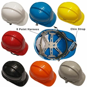 Premium Safety Helmet Helmets Hard Hat 8 Point Harness Chin Strap Builders Work - Picture 1 of 10