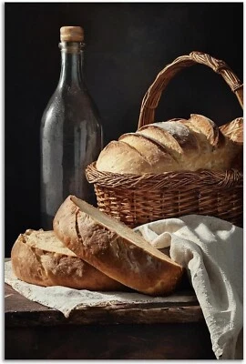 Rustic Bread Still Life Poster – Vintage Kitchen Wall Art for Cozy Decor - Image 1 of 3