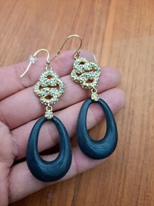 statement Alexis Bittar   Lucite gold tone crystal  wire   earrings - Picture 1 of 4