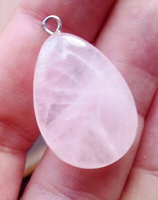 pendentif unique n°2 forme goutte en quartz rose pierre naturelle - Photo 1/4