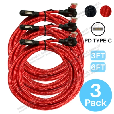 3-Pack 90 Degree 60W USB-C to USB-C PD Fast Charger Cable For Samsung iPhone 15 - Image 1 of 4