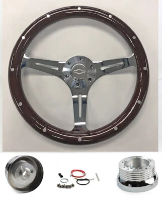 Blazer C10 C20 C30 Pick Up 15" Volante Madera Oscura con Tapa Cromo Pajarita Foto 1 de 4