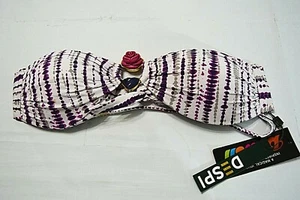 Despi Bandeau-Bikini-Top Herz Rosenverzierung Bademode lila weiß Größe Large - Bild 1 von 2