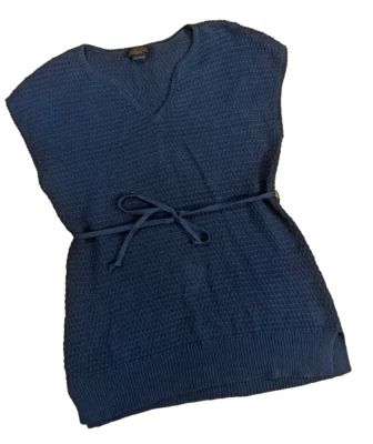 Vtg PENDLETON Navy Open Knit Cap Sleeve Belted Top Size Medium Linen Blend - Image 1 of 4