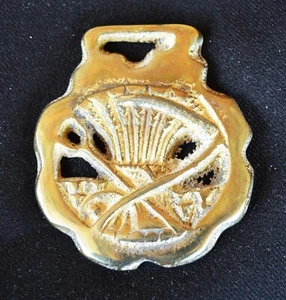 Vintage 3 1/8” x 2 5/8” Heavy Brass Horse Medallion of Wheat and Scythe - Picture 1 of 6