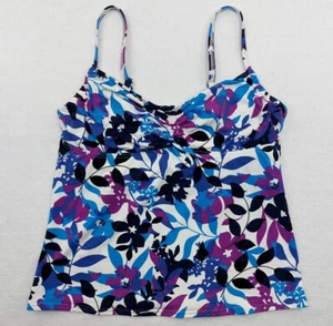 LANDS' END Tankini Swim Top Swimsuit Womens sz 10 Bathing Suit White Blue Purple - Picture 1 of 10