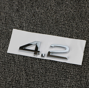 For Audi 4.2 Car Rear Trunk Badge Sticker Logo Emblem Silver Chrome A3 A4 A5 A7 