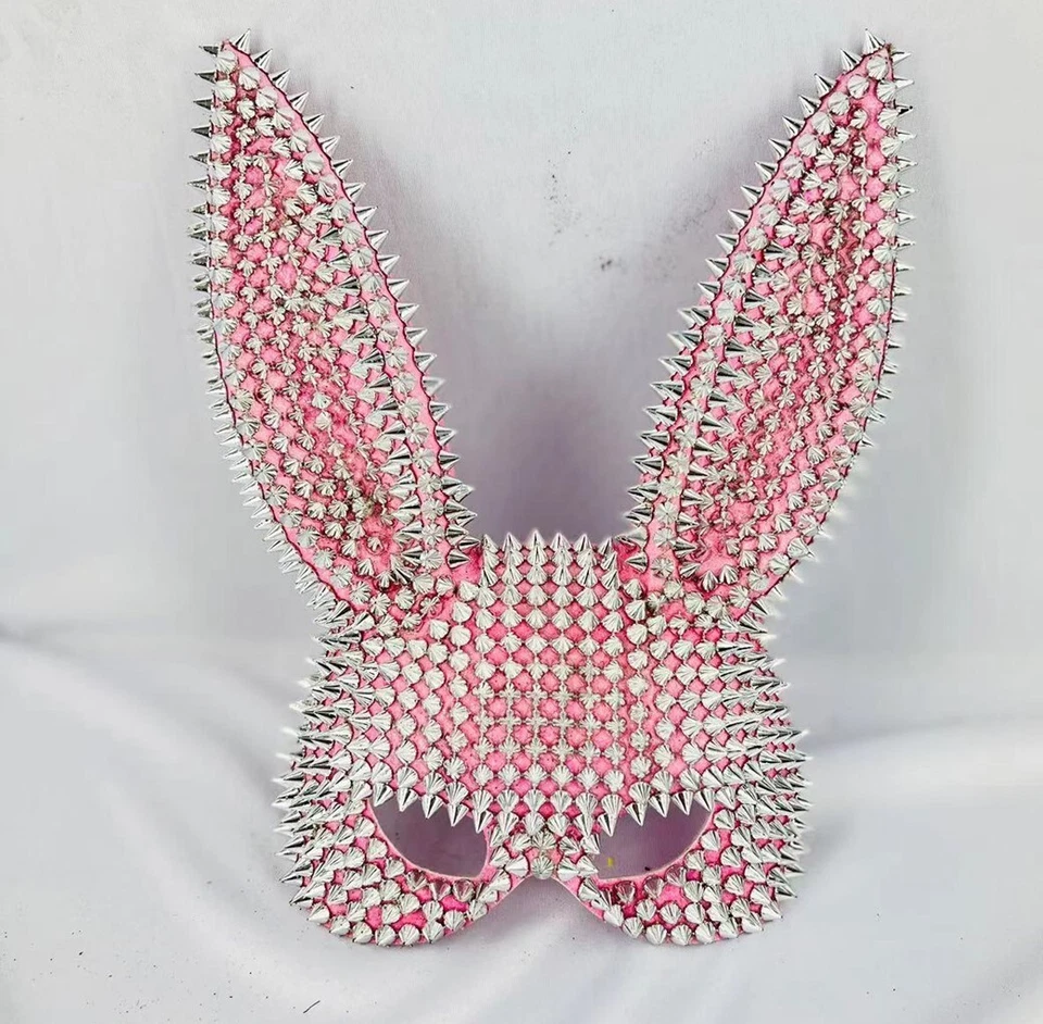 Pink Studded Sexy Bunny Eye Mask Halloween Masquerade Ball Fancy Dress BDSM - Image 1 of 1