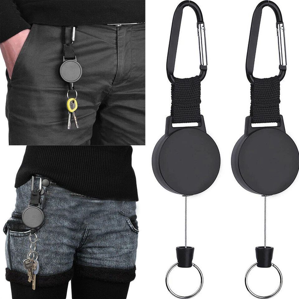 2PCS Retractable Key Tool Reel Holder Steel Clip Chain Belt Heavy Duty Split US - Image 1 of 4
