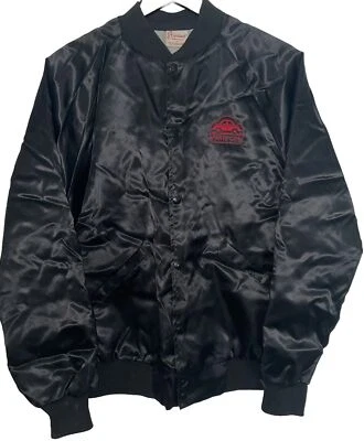 Vintage 80s Cardinal Satin Snap Button Bomber Jacket Men’s Large Parts City - Image 1 of 4