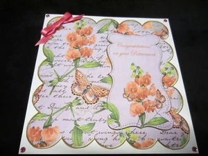 Handmade Greetings card 8' x 8'' Floral Themed Retirement Card - Picture 1 of 6