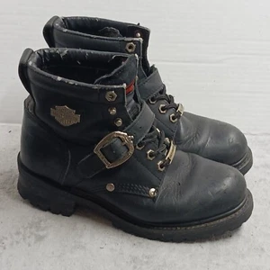 Harley Davidson Women's Black Leather Biker Moto Chunky Boots Women's 7 - Picture 1 of 11