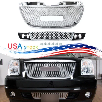 Fits GMC Yukon XL Denali 1500 2500 2007-2014 Front Grille Mesh Chrome Set 3PCS - Image 1 of 4