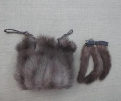 Stunning 40's Vtg Silver Mink Fur Drawstring Bucket Purse w/Matching Fur Brooch - Image 1 of 4