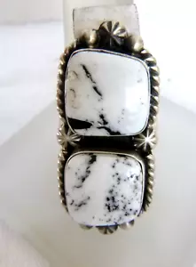Navajo Alfred Martinez White Buffalo Duo Ring Adjustable Sz 925 Sterling Silver - Picture 1 of 3