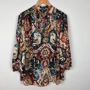Blusa Top Chaps Mujer 3X Multicolor Estampado Transparente Manga Globo Cuello en V Plus - Imagen 1 de 12