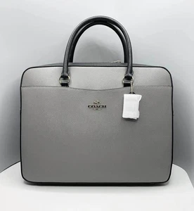 COACH Bag Laptop Case Briefcase Leather Colorblock Gray Black F85709 - Picture 1 of 12