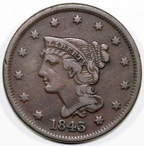 1843 1c Braided Hair Large Cent - Picture 1 of 2