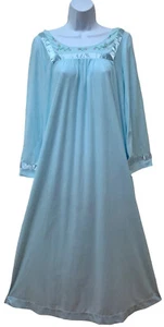 Vintage Character Brushed Nylon Long Retro Satin Embroidered Nightgown S USA NOS - Picture 1 of 9
