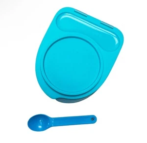 Tupperware Kids Baby Divided Bowl & Spoon EUC Blue & Aqua Travel Set - Bild 1 von 6