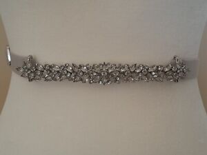 BCBG Maxazria Jeweled Belt Embellished Clear Rhinestone Gray Stretchy OS 