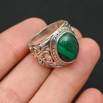 Malachite Men's Ring 925 Sterling Silver Handmade-Statement Ring All Size-BJ25 - Image 1 of 3