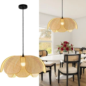 Boho Chandelier, Hemp Rope Pendant Light Hand-Woven Rattan Hanging Lamp Wicker R - Picture 1 of 8